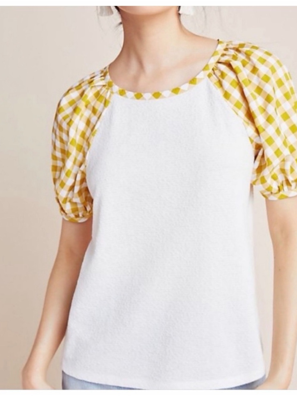 Anthropologie Sunday in Brooklyn Gingham Puff Sleeve Top | Small
